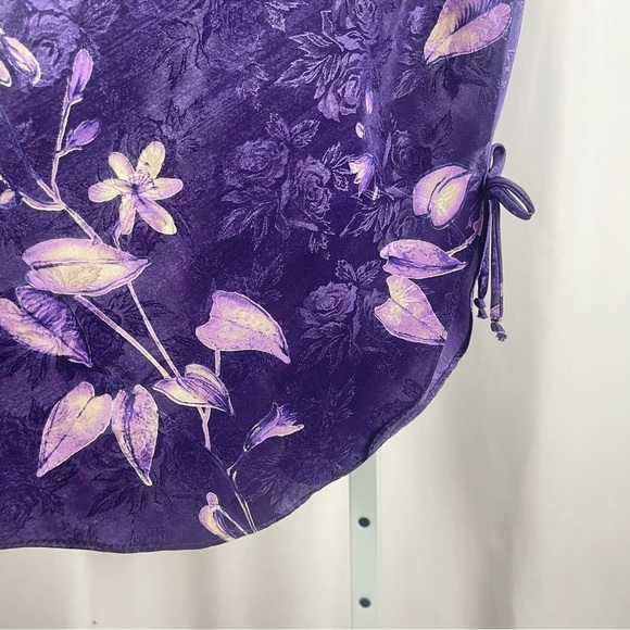 California Dynasty Vintage Large Floral Satin Bow Side Slit Chemise Slip Dress - Picture 3 of 6